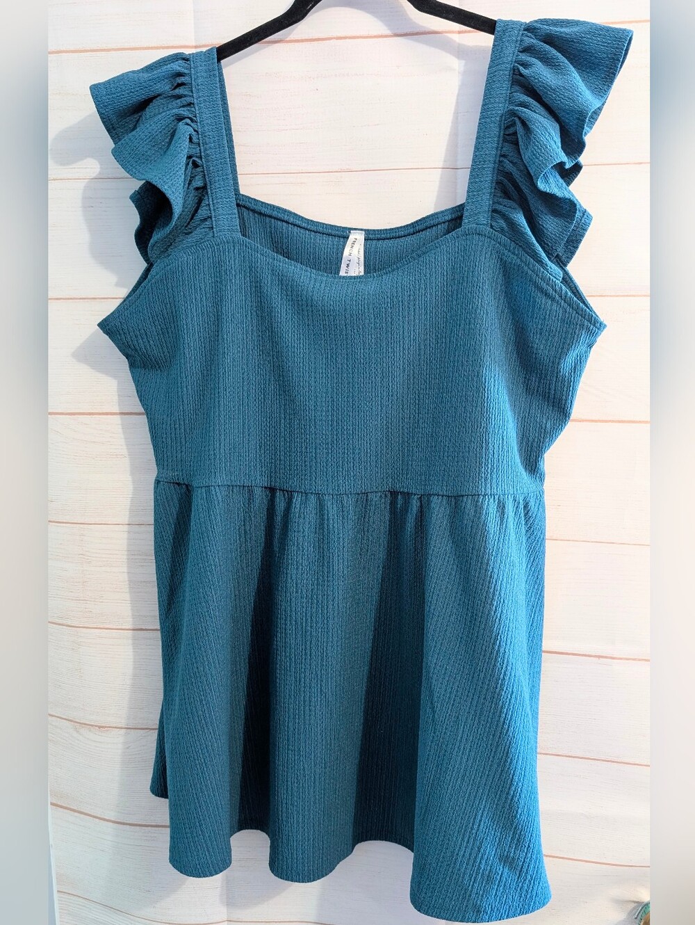 Nwot French Twist Teal Ruffle-Sleeve Women's Baby doll Tank Top Size 1X
